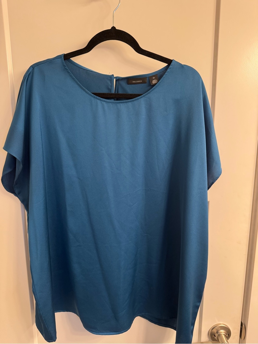 Halogen Teal Blue Short Sleeve Draped Blouse